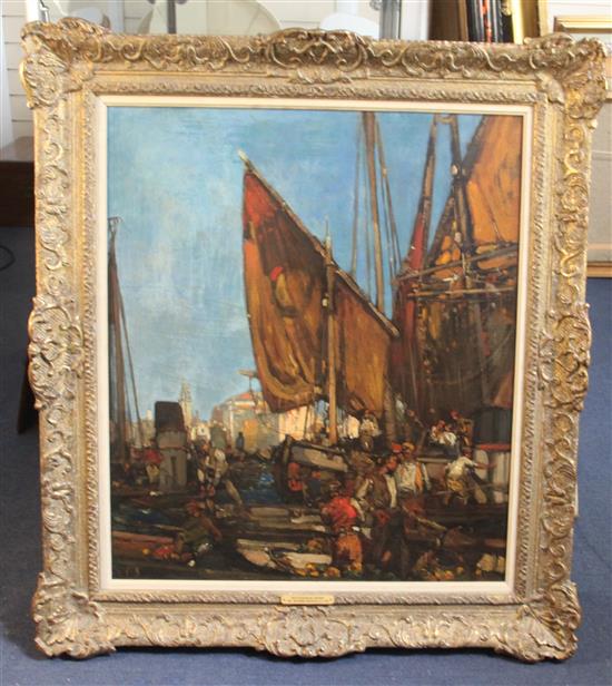 § Sir Frank Brangwyn (1867-1956) A Mediterranean sea port 27.5 x 23.5in.